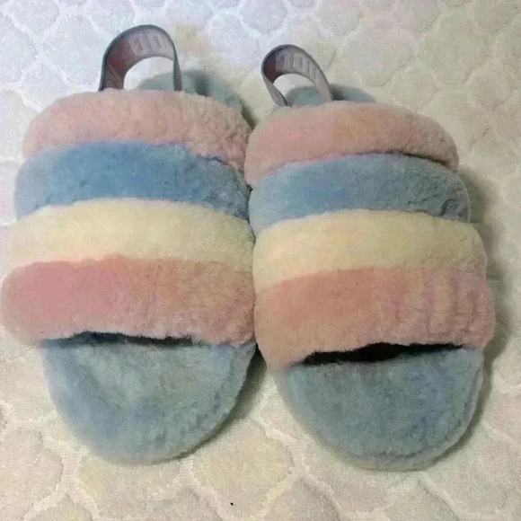 UGG Shoes - UGG Fluff Yeah Sandals Pink Blue Size 7.